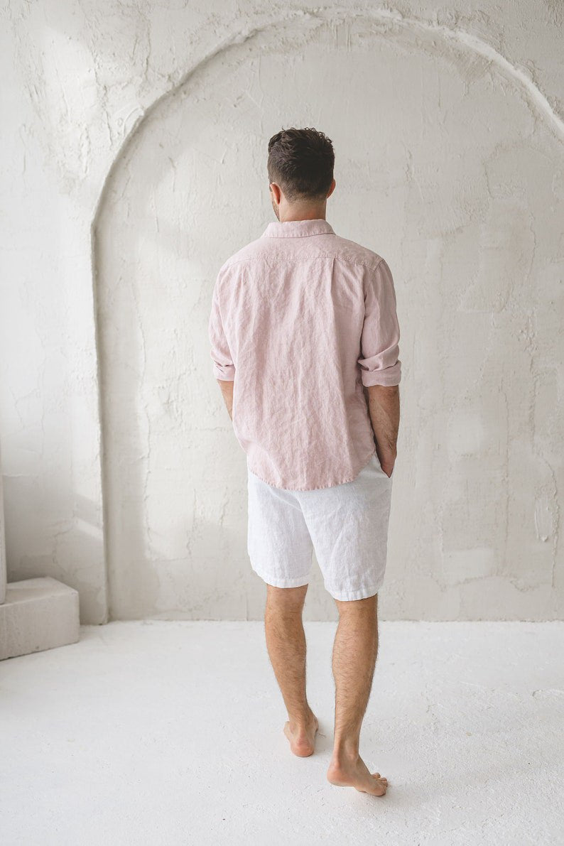 Men's Linen Shorts / Men's Loose Linen Shorts with Elastic Waist / Men's Basic Linen Shorts