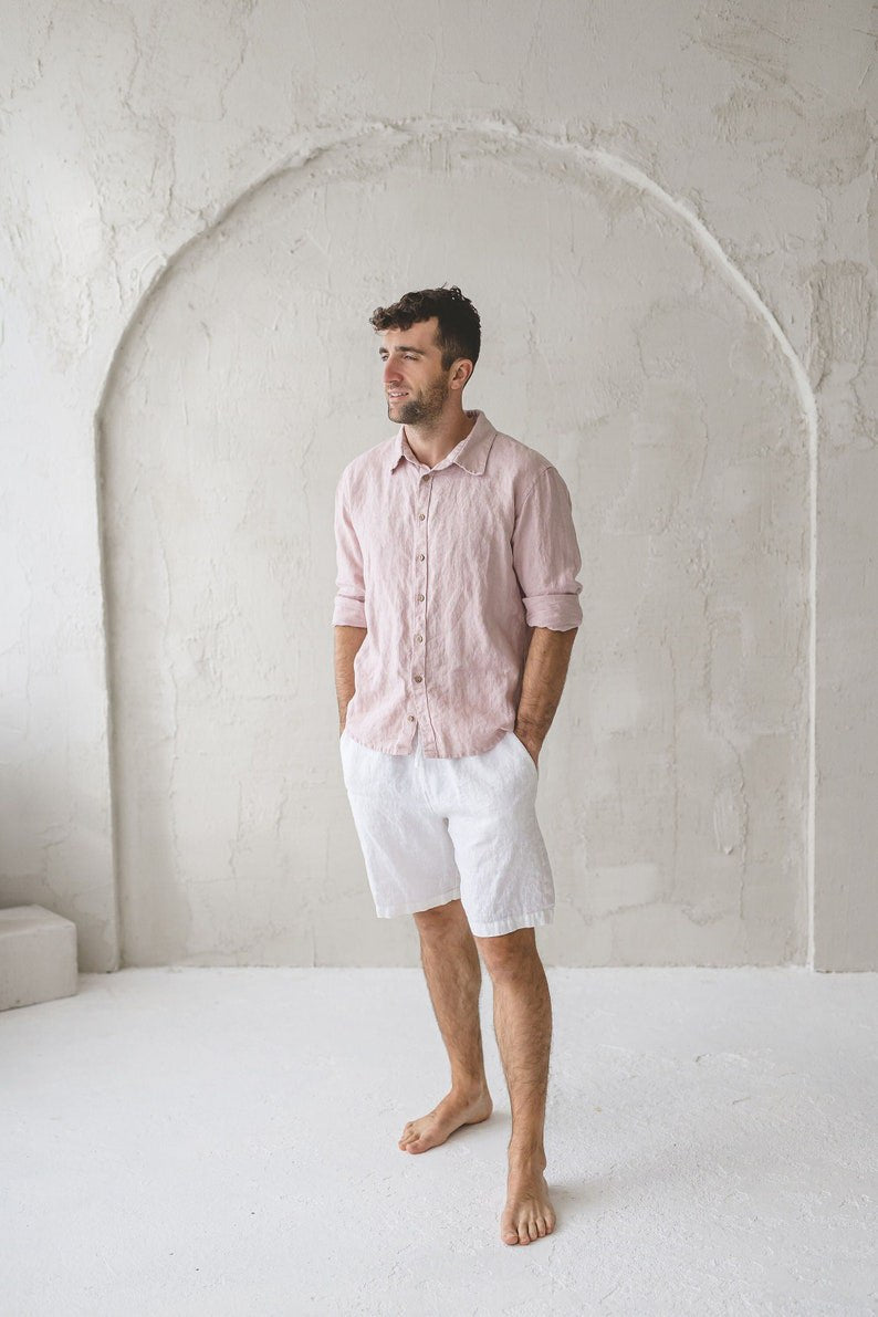 Men's Linen Shorts / Men's Loose Linen Shorts with Elastic Waist / Men's Basic Linen Shorts