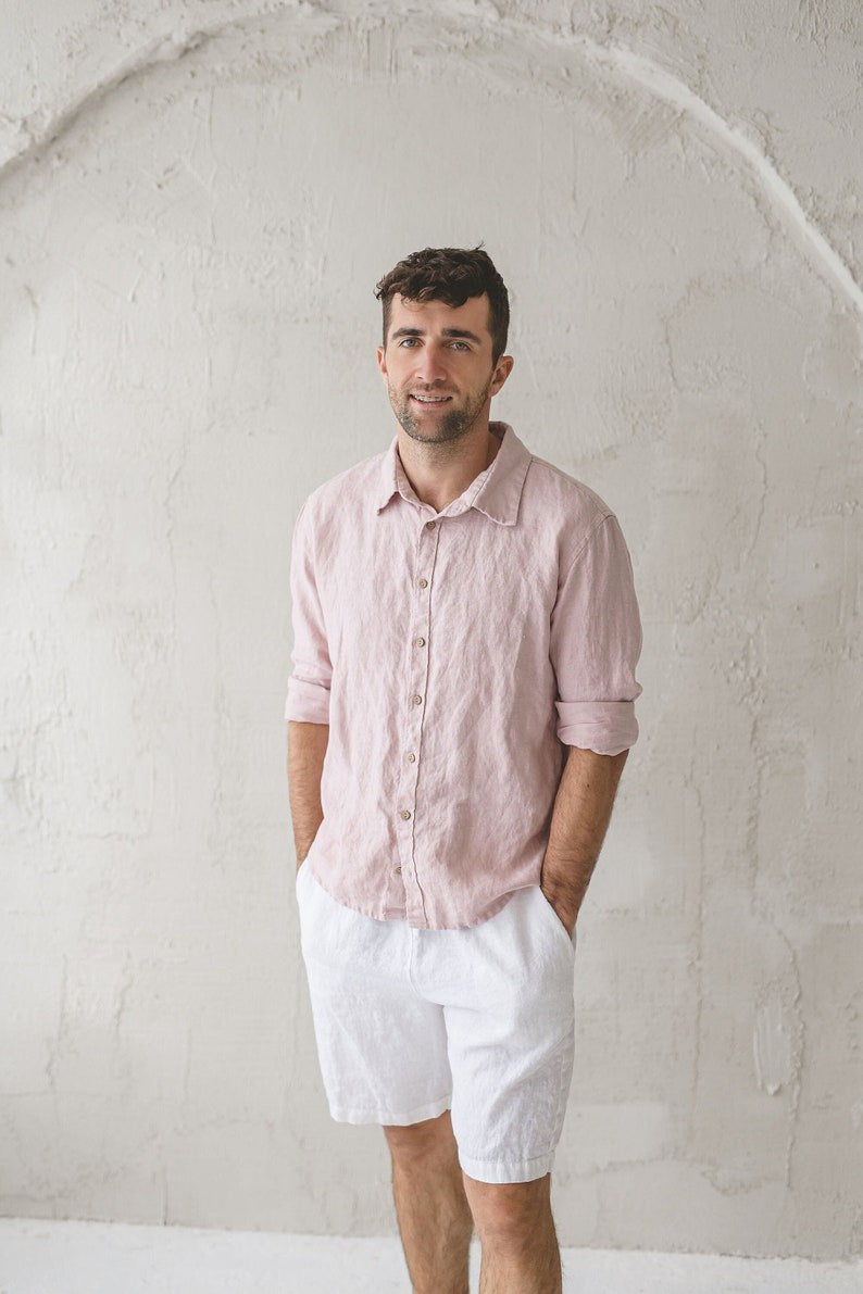 Men's Linen Shorts / Men's Loose Linen Shorts with Elastic Waist / Men's Basic Linen Shorts