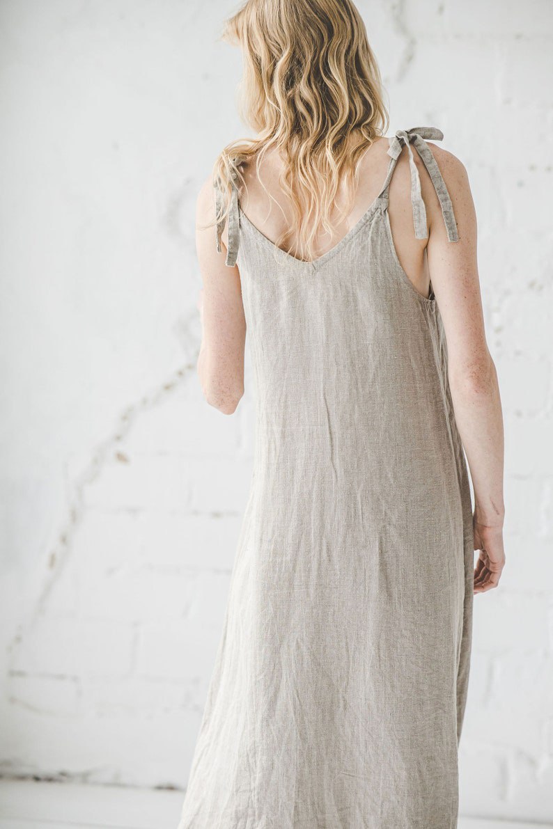 Midi Linen Dress, Sleeveless Linen Dress, Festival Summer Dress, Spaghetti Strap Dress