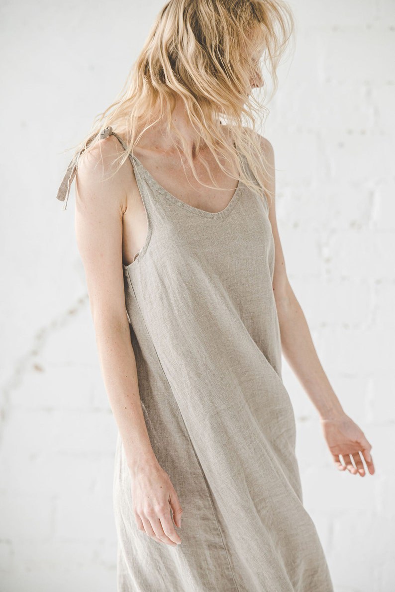 Midi Linen Dress, Sleeveless Linen Dress, Festival Summer Dress, Spaghetti Strap Dress