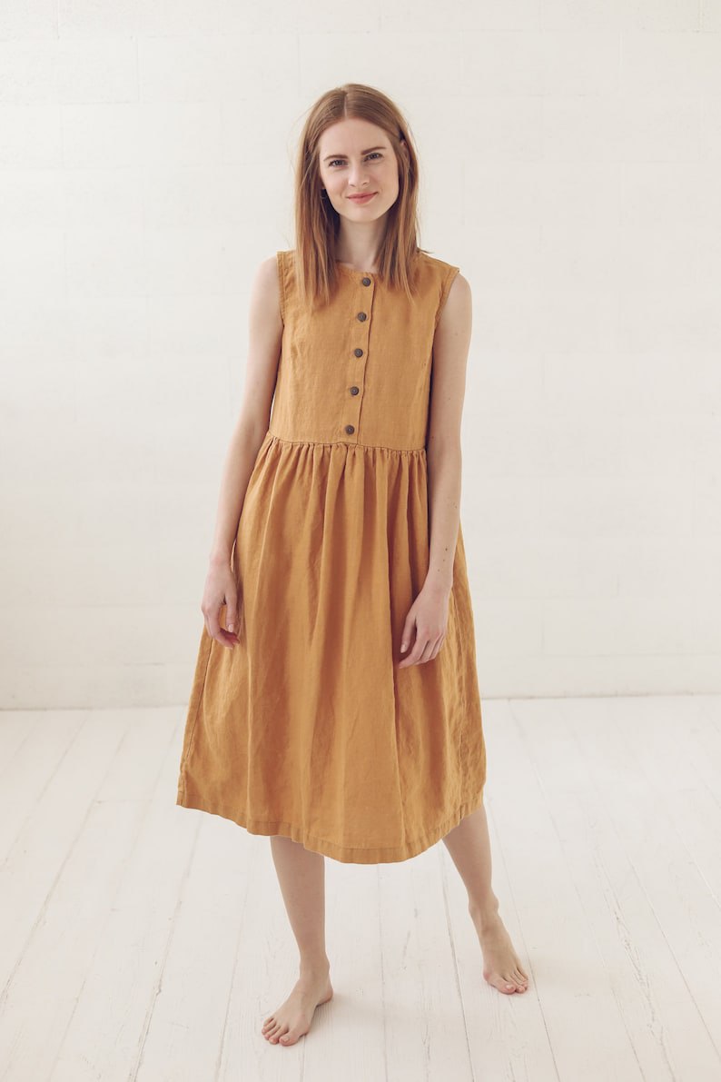 Linen Swing Dress, Maternity Linen Dress, Sleeveless Linen Dress With Buttons, Summer Linen Dress, Casual Loose Shirt Dress