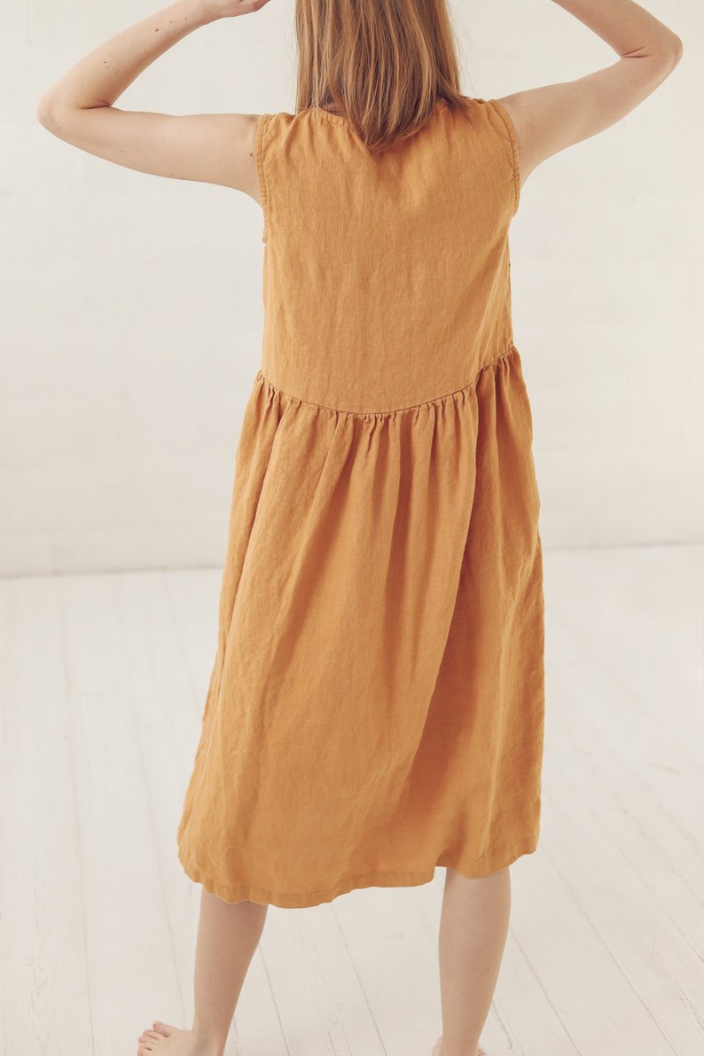 Linen Swing Dress, Maternity Linen Dress, Sleeveless Linen Dress With Buttons, Summer Linen Dress, Casual Loose Shirt Dress