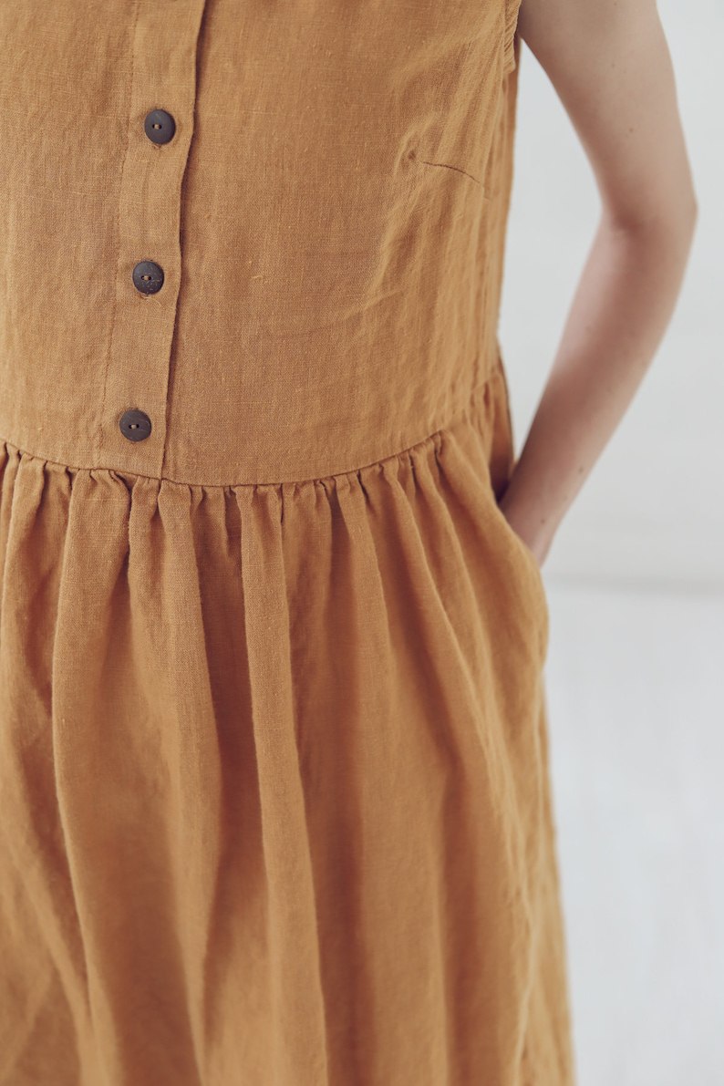 Linen Swing Dress, Maternity Linen Dress, Sleeveless Linen Dress With Buttons, Summer Linen Dress, Casual Loose Shirt Dress