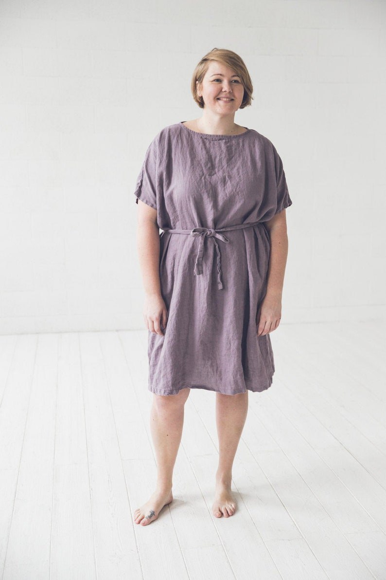Loose Linen Dress, Women Dress With Belt, Oversize Linen Dress