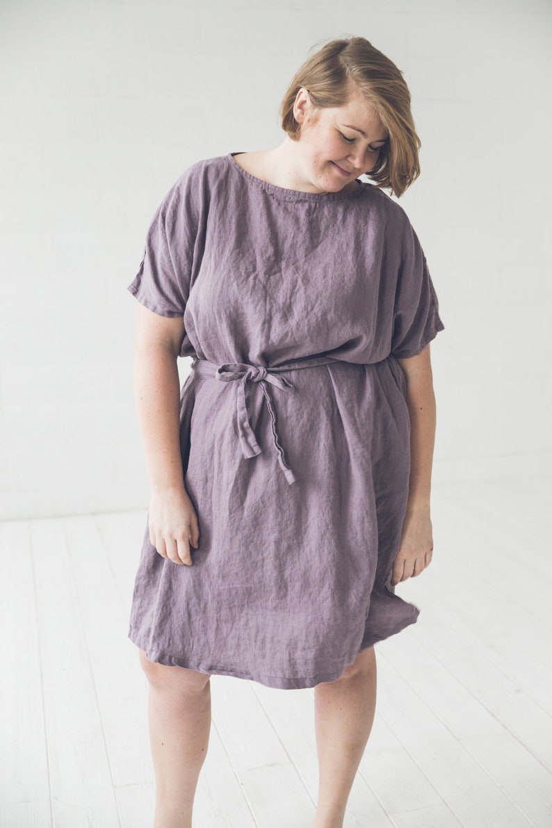 Loose Linen Dress, Women Dress With Belt, Oversize Linen Dress