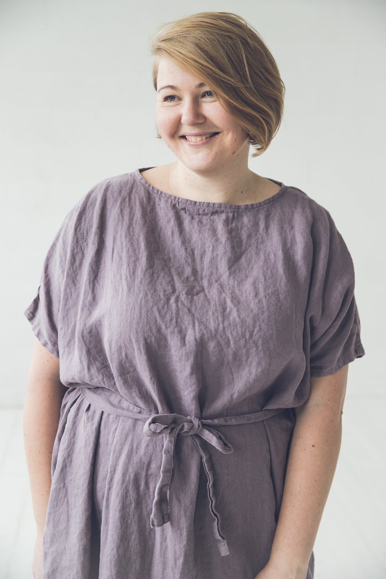 Loose Linen Dress, Women Dress With Belt, Oversize Linen Dress