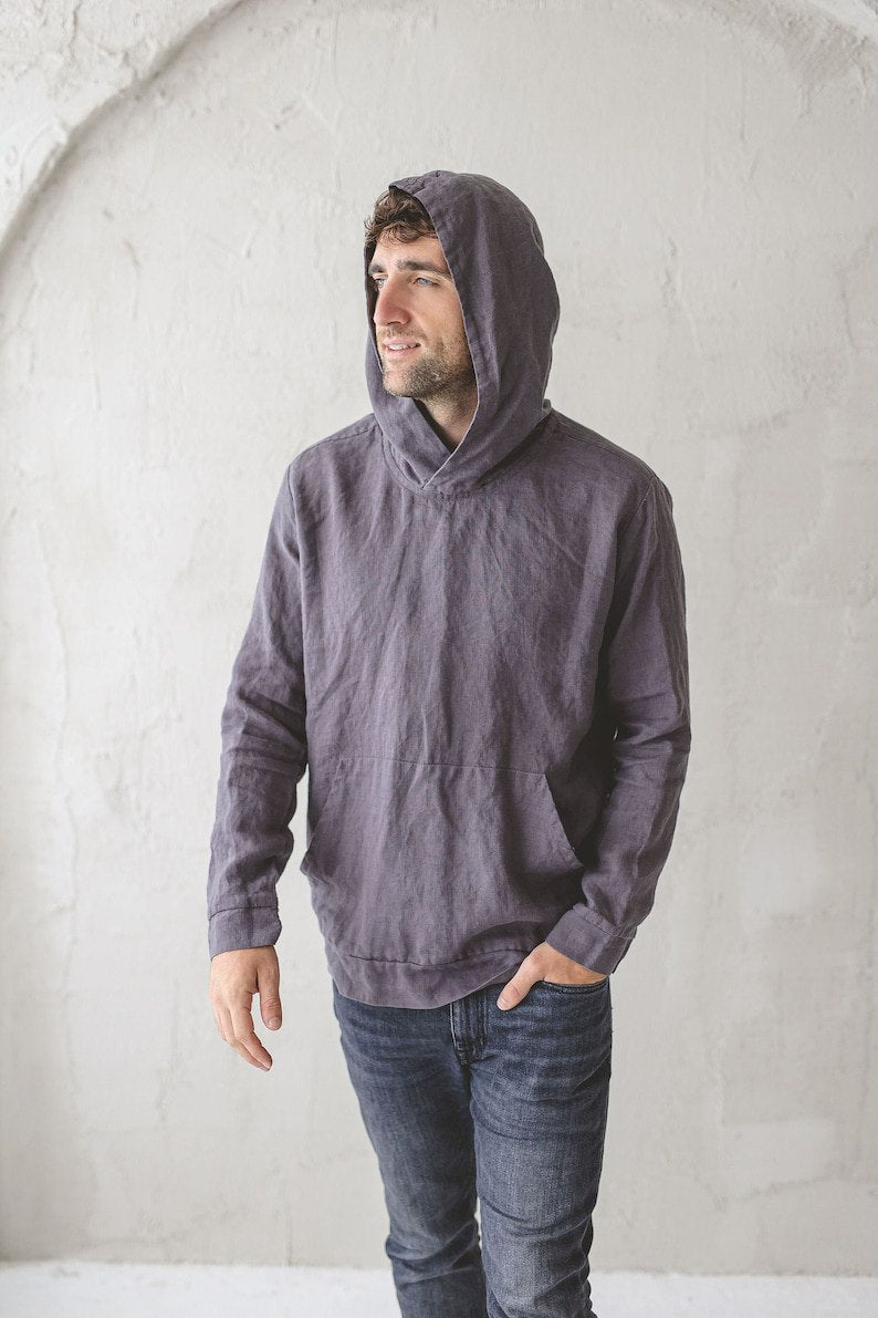 Linen Hoodie For Active Spare Time For Men, With Pocket, Unisex Linen Hooded Blazer, Men Beach Linen Shirt, Linen Coat For Men
