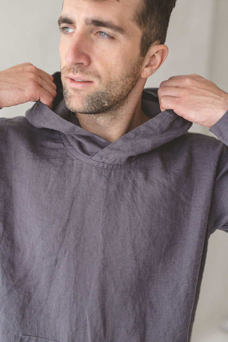 Linen Hoodie For Active Spare Time For Men, With Pocket, Unisex Linen Hooded Blazer, Men Beach Linen Shirt, Linen Coat For Men