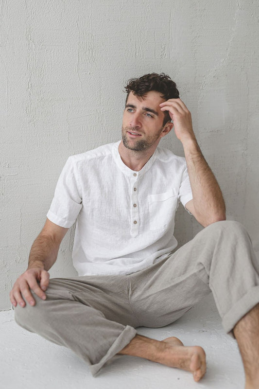 Men's Linen Shirt, Short Sleeve Linen Shirt, Button up Men's Linen Shirts, Classic Pressed Collar Linen Summer Men's Shirts