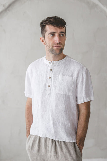 Men's Linen Shirt, Short Sleeve Linen Shirt, Button up Men's Linen Shirts, Classic Pressed Collar Linen Summer Men's Shirts