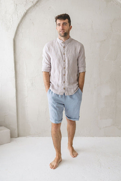 Relaxed Men's Linen Shorts / Summer Linen Elastic Waist Shorts For Men / Basic Linen Shorts For Men