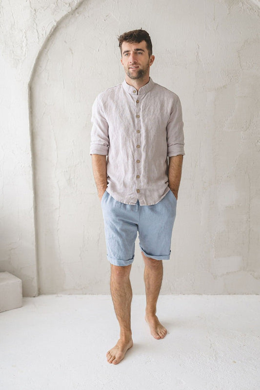 Relaxed Men's Linen Shorts / Summer Linen Elastic Waist Shorts For Men / Basic Linen Shorts For Men