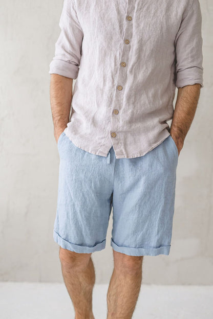 Relaxed Men's Linen Shorts / Summer Linen Elastic Waist Shorts For Men / Basic Linen Shorts For Men