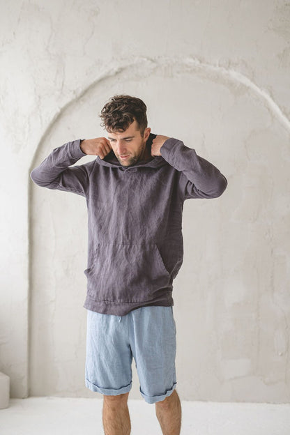 Relaxed Men's Linen Shorts / Summer Linen Elastic Waist Shorts For Men / Basic Linen Shorts For Men