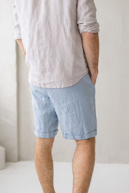 Relaxed Men's Linen Shorts / Summer Linen Elastic Waist Shorts For Men / Basic Linen Shorts For Men
