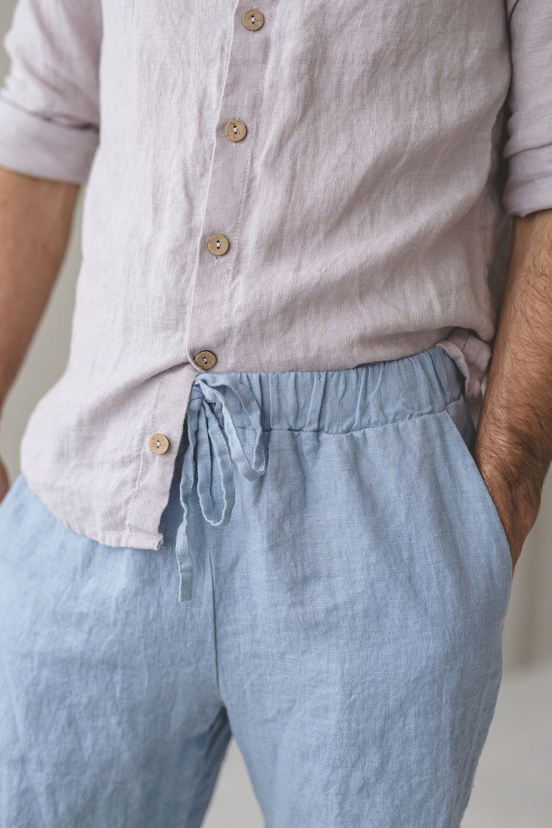 Relaxed Men's Linen Shorts / Summer Linen Elastic Waist Shorts For Men / Basic Linen Shorts For Men