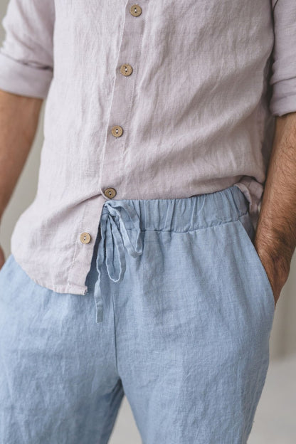 Relaxed Men's Linen Shorts / Summer Linen Elastic Waist Shorts For Men / Basic Linen Shorts For Men