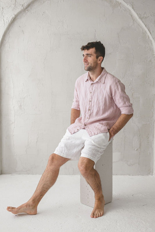 Men's Linen Shorts / Men's Loose Linen Shorts with Elastic Waist / Men's Basic Linen Shorts