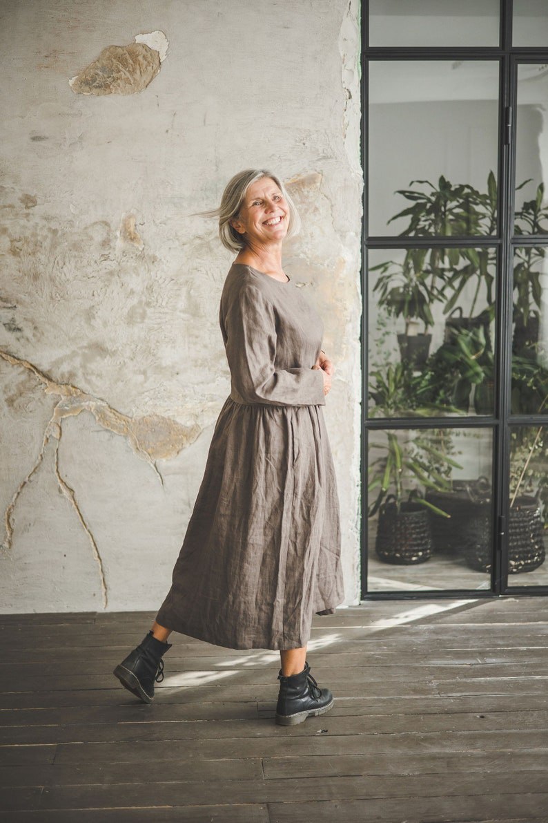 Smock Linen Dress, Swing Midi Linen Dress