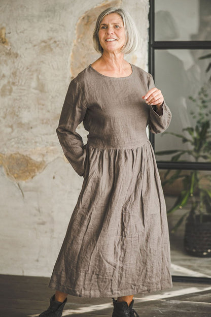 Smock Linen Dress, Swing Midi Linen Dress
