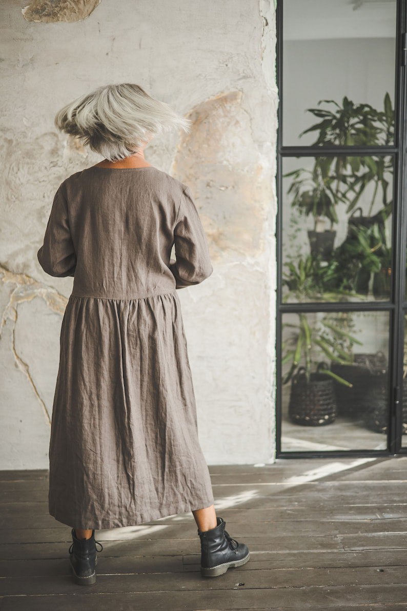 Smock Linen Dress, Swing Midi Linen Dress