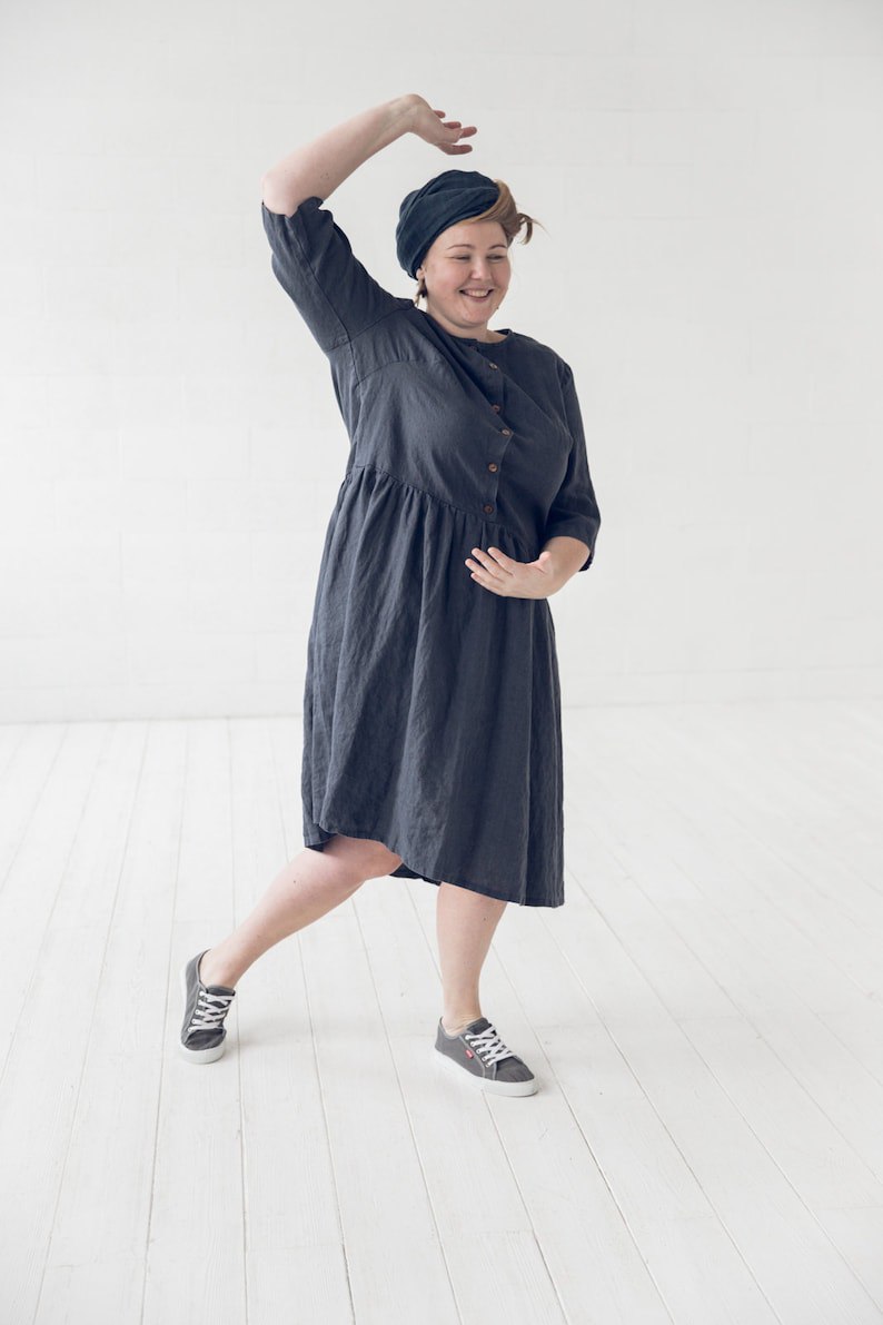 Swing Linen Dress Large Size, Oversized Linen Dress