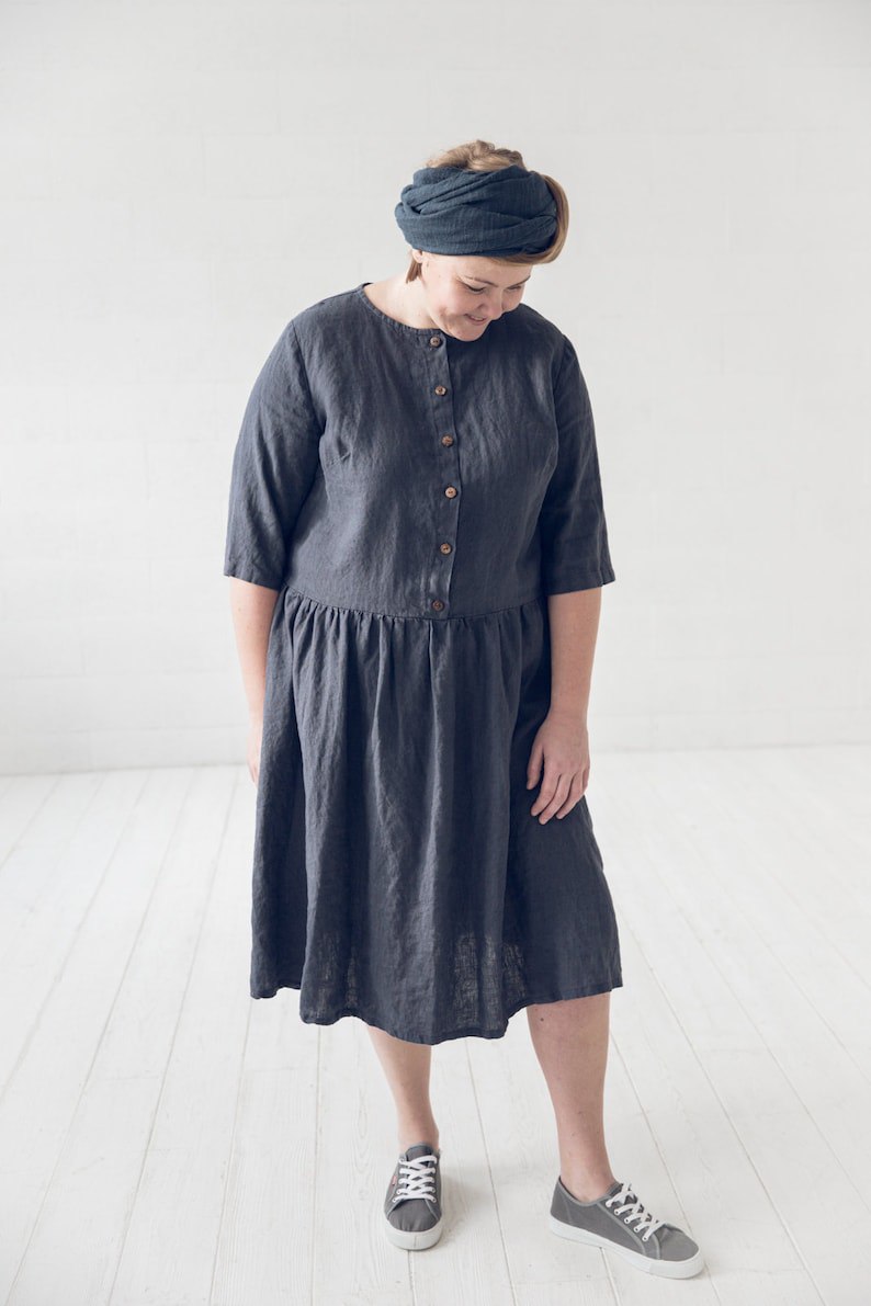 Swing Linen Dress Large Size, Oversized Linen Dress