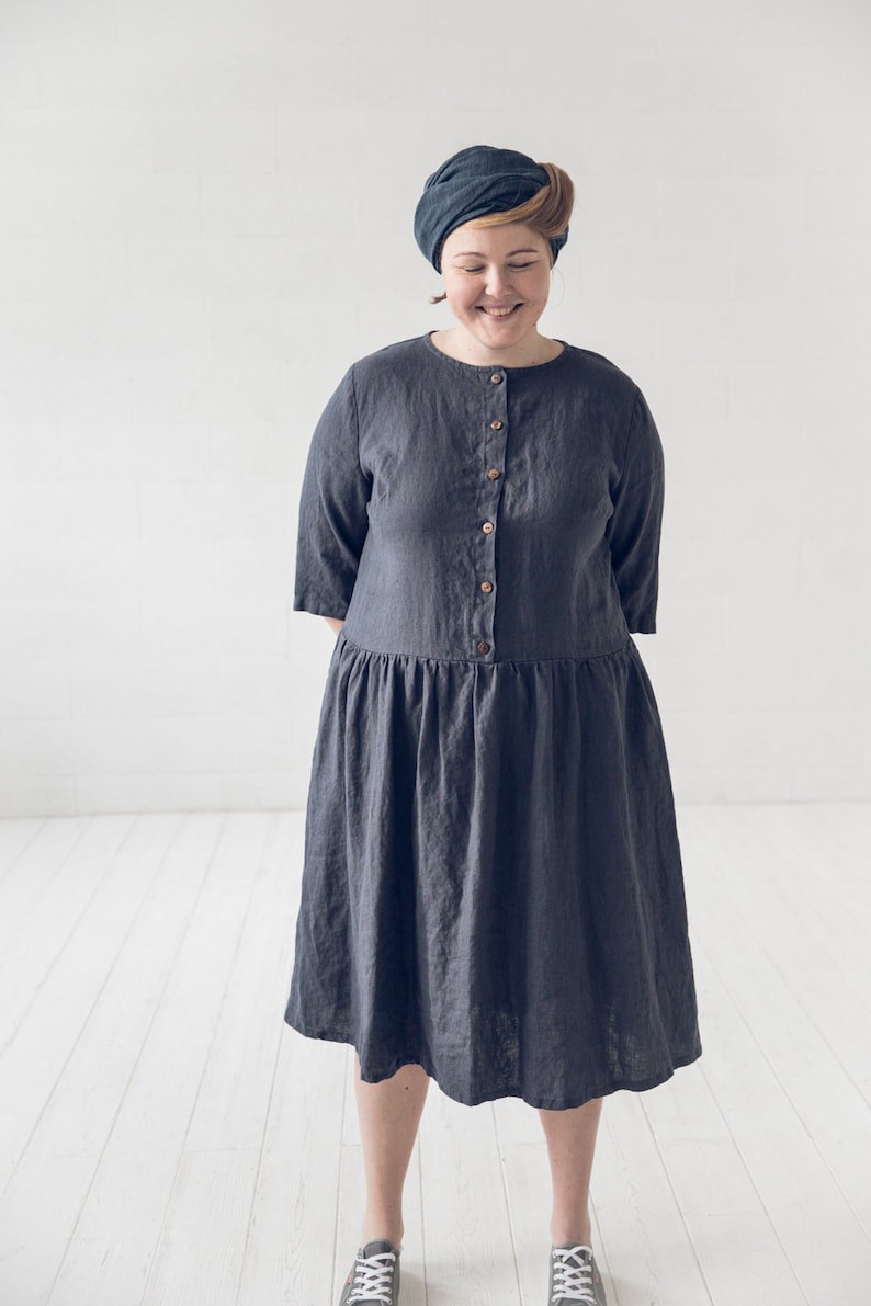 Swing Linen Dress Large Size, Oversized Linen Dress