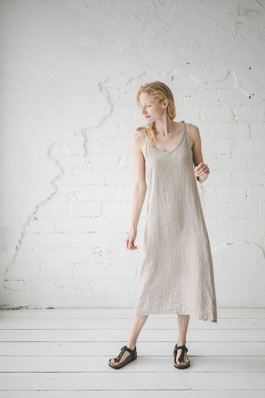 Midi Linen Dress, Sleeveless Linen Dress, Festival Summer Dress, Spaghetti Strap Dress