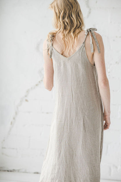 Midi Linen Dress, Sleeveless Linen Dress, Festival Summer Dress, Spaghetti Strap Dress