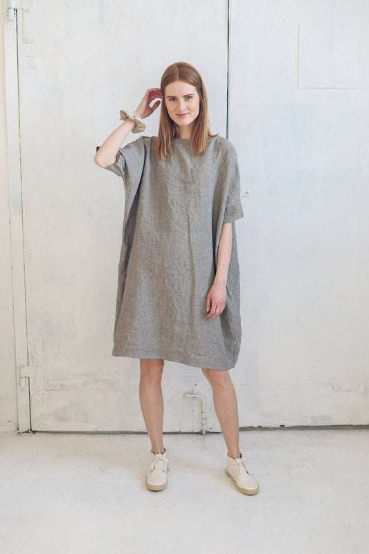 Loose Linen Dress, Smock Linen Dress Drop Shoulder, Striped Summer Linen Dress, Hemp Linen Dress, Oversize Linen Dress in Large Sizes