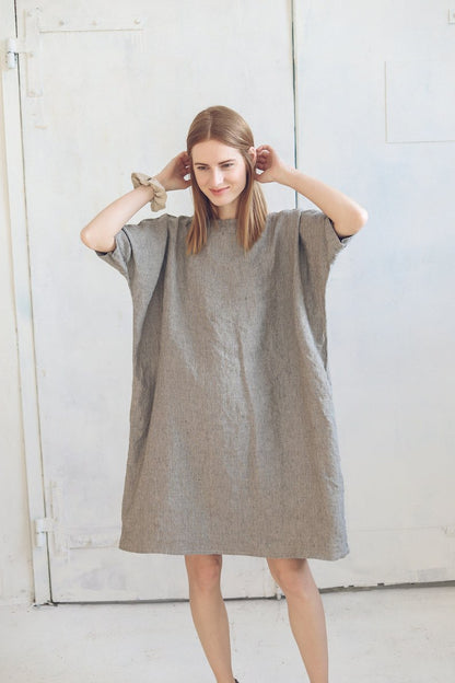 Loose Linen Dress, Smock Linen Dress Drop Shoulder, Striped Summer Linen Dress, Hemp Linen Dress, Oversize Linen Dress in Large Sizes
