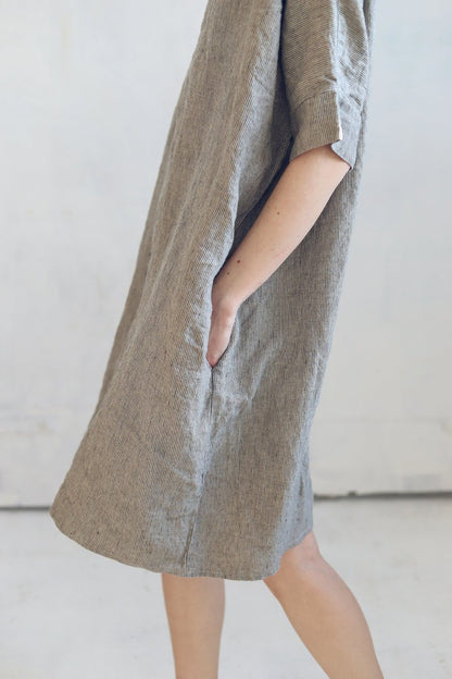 Loose Linen Dress, Smock Linen Dress Drop Shoulder, Striped Summer Linen Dress, Hemp Linen Dress, Oversize Linen Dress in Large Sizes