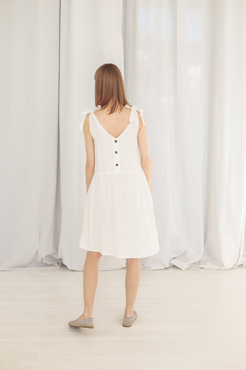 Summer Linen Dress, Slip Woman Dress, Midi Linen Dress, Spaghetti Strap Dress