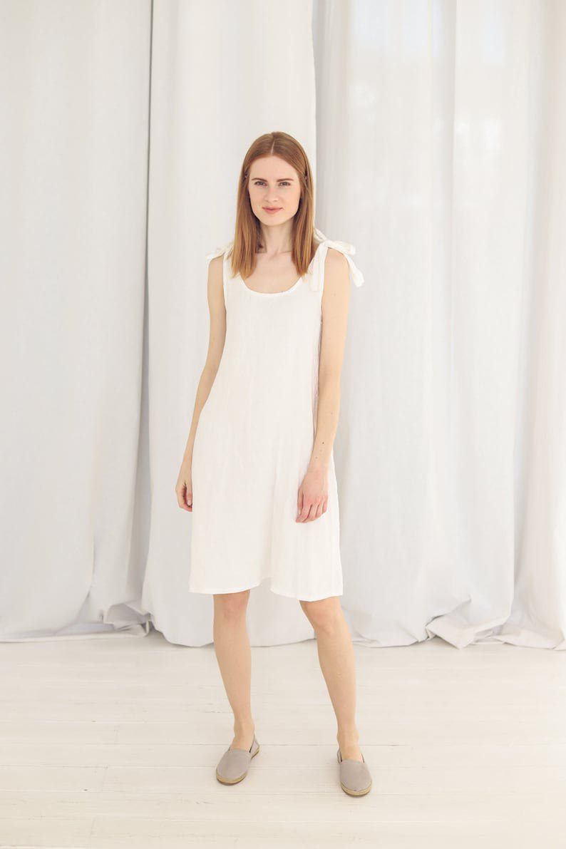 Summer Linen Dress, Slip Woman Dress, Midi Linen Dress, Spaghetti Strap Dress