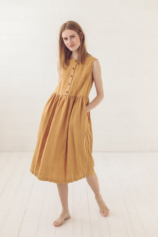 Linen Swing Dress, Maternity Linen Dress, Sleeveless Linen Dress With Buttons, Summer Linen Dress, Casual Loose Shirt Dress