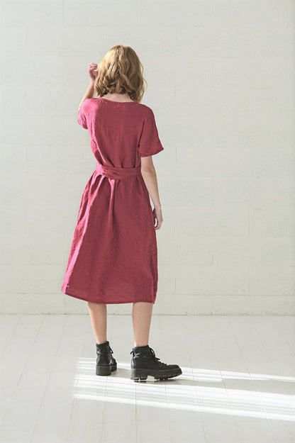Wrap Linen Dress, Kimono Woman Linen Dress, Wrap Midi Linen Summer Dress