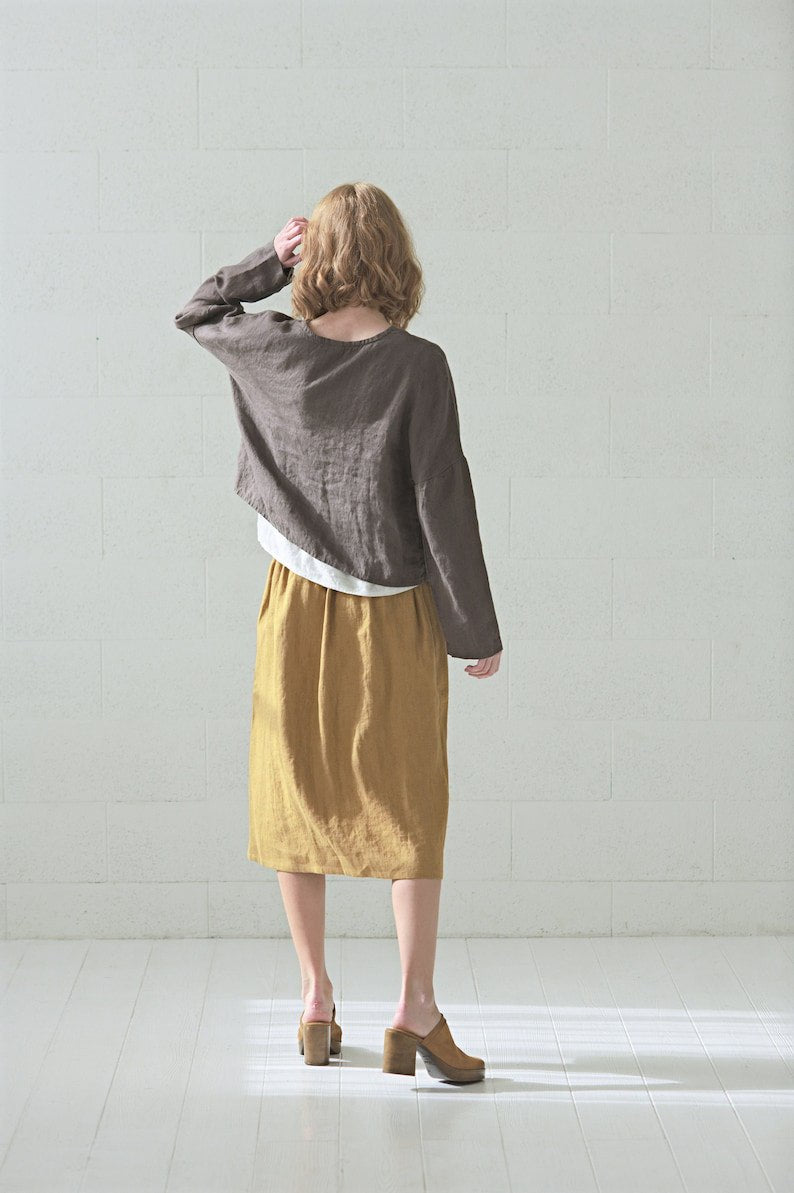 Loose Linen Top / Casual Linen Blouse / Short Oversize Top