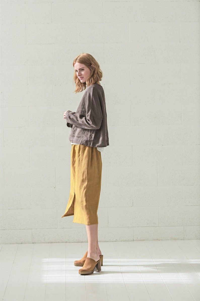 Loose Linen Top / Casual Linen Blouse / Short Oversize Top